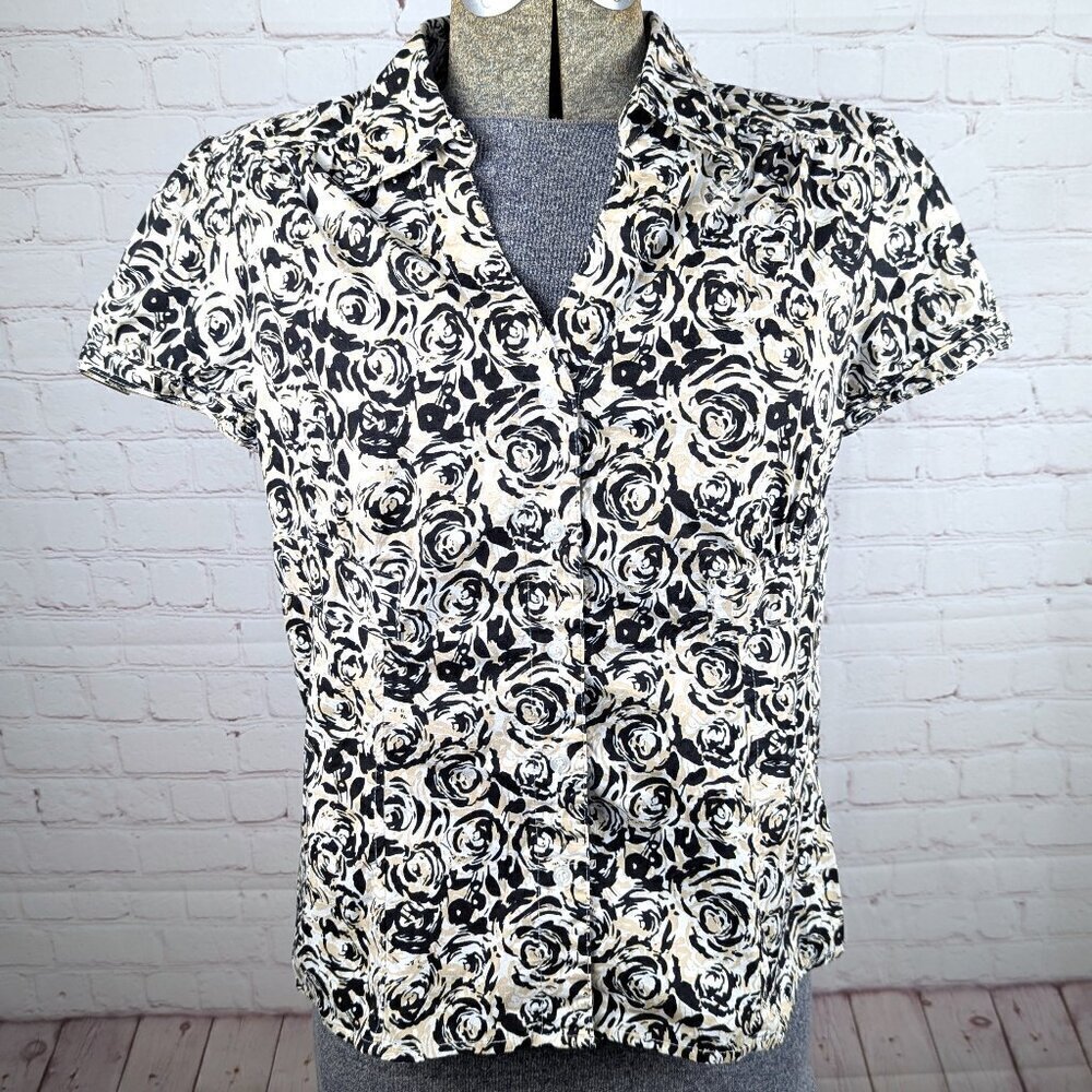 Alfani Black/White Floral Button Down Top - Size 6/Small